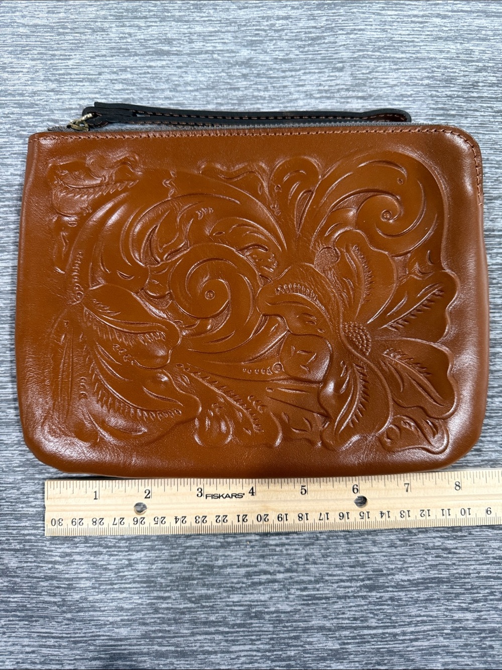 Patricia Nash Cognac Embossed Leather Wristlet - Picture 1 of 6